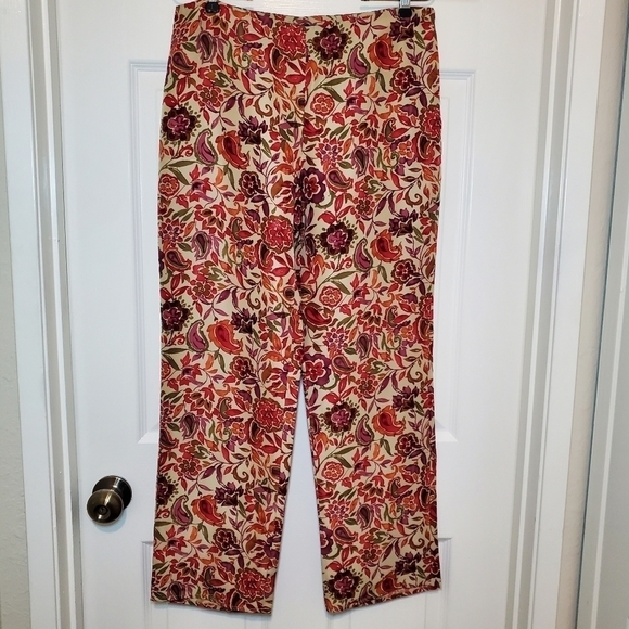 Ralph Lauren Sport Womens Size 10 Red Beige Floral Silk Pants - Picture 1 of 12